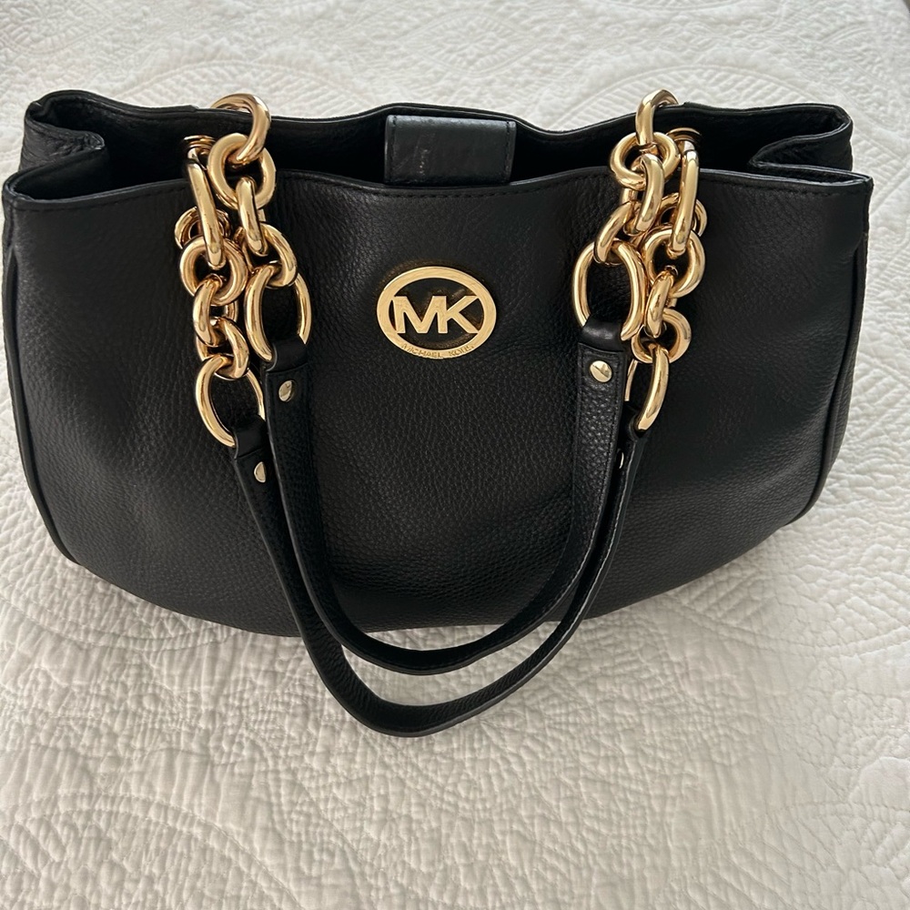 Michael Kors Black and Gold Shoulder Bag with Chain Straps